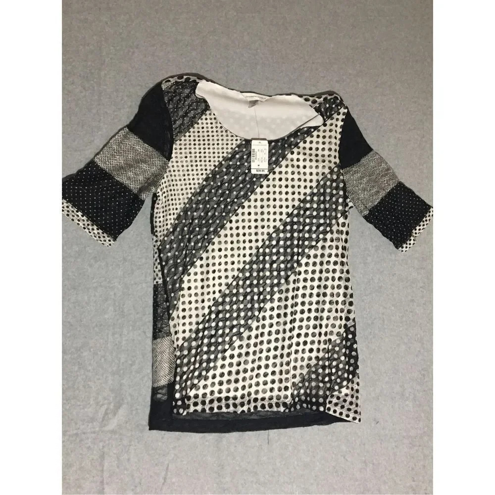 Womens Christopher & Banks NWT Blouse Size Medium Black White Polka Dot Career